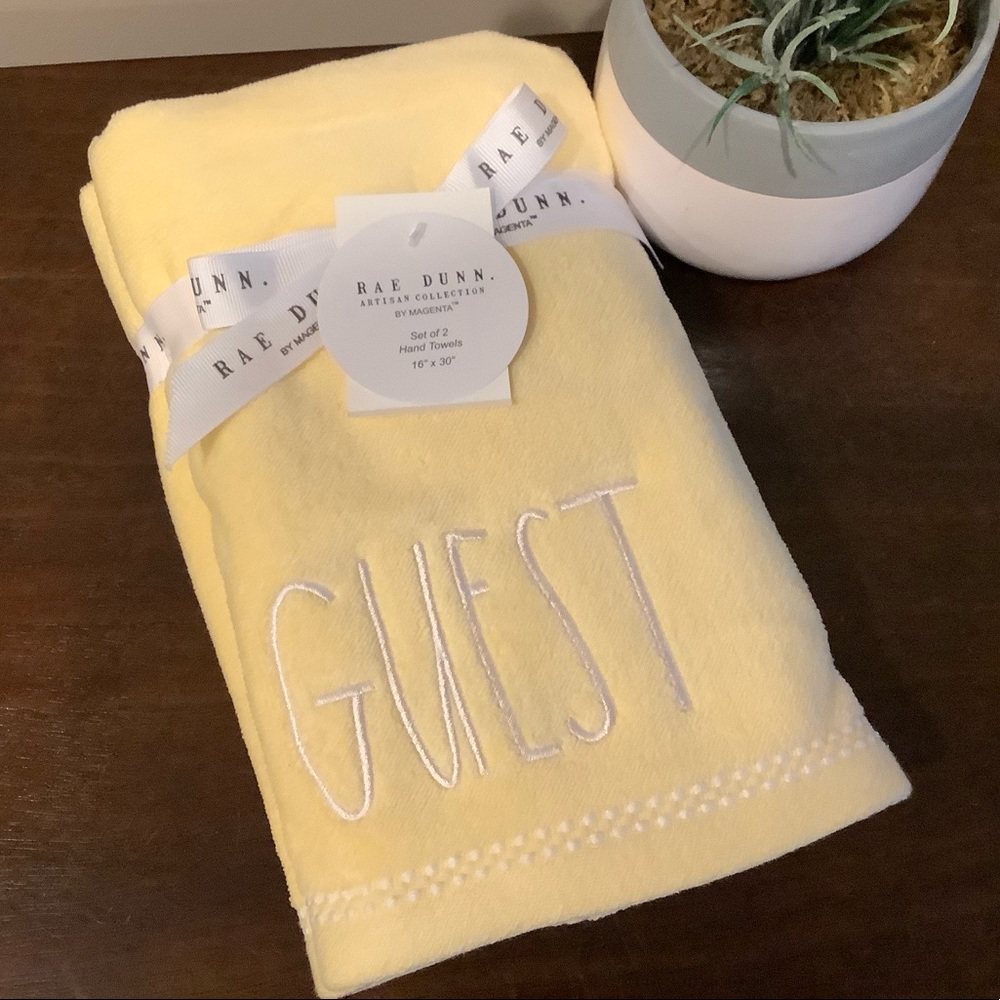 Rae Dunn Set/2 Yellow GUEST Hand Towels 🧼 - Picture 3 of 4